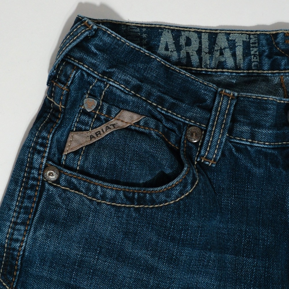 Ariat M5 Jeans Mens 30x32 Blue Low Rise Straight Western Cowboy Fade Stitching - Picture 4 of 16